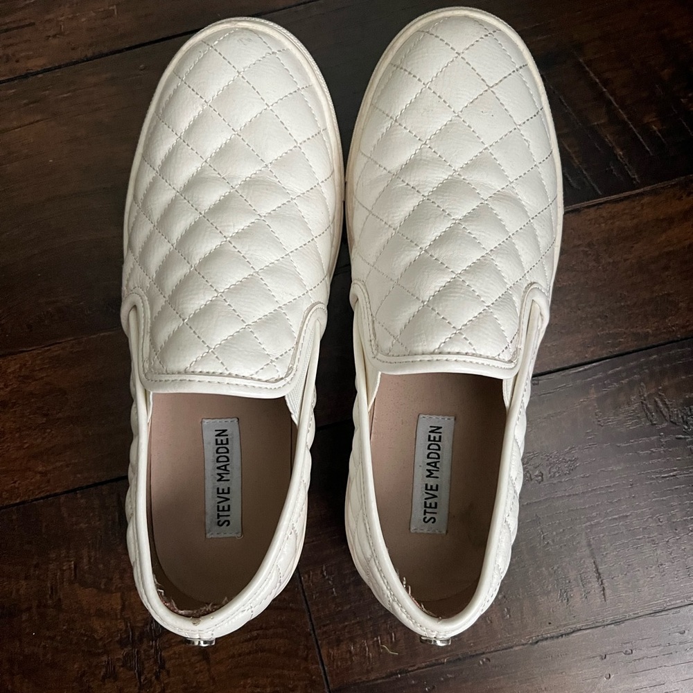 Steve Madden White Quilted Slip-On Shoes